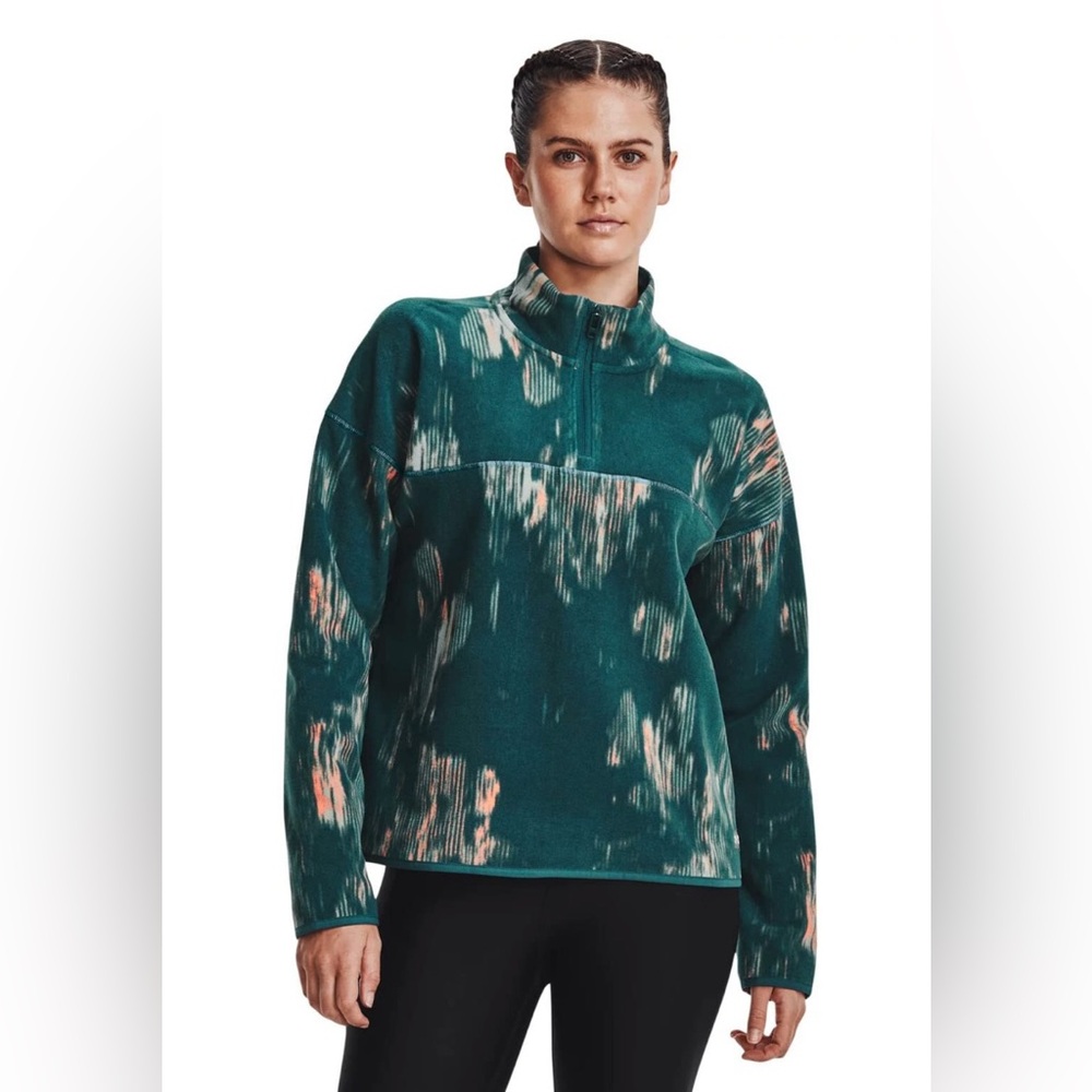 Under Armour 1/4 Zip Abstract Print Fleece Pullover Tourmaline Teal/Black Size S
